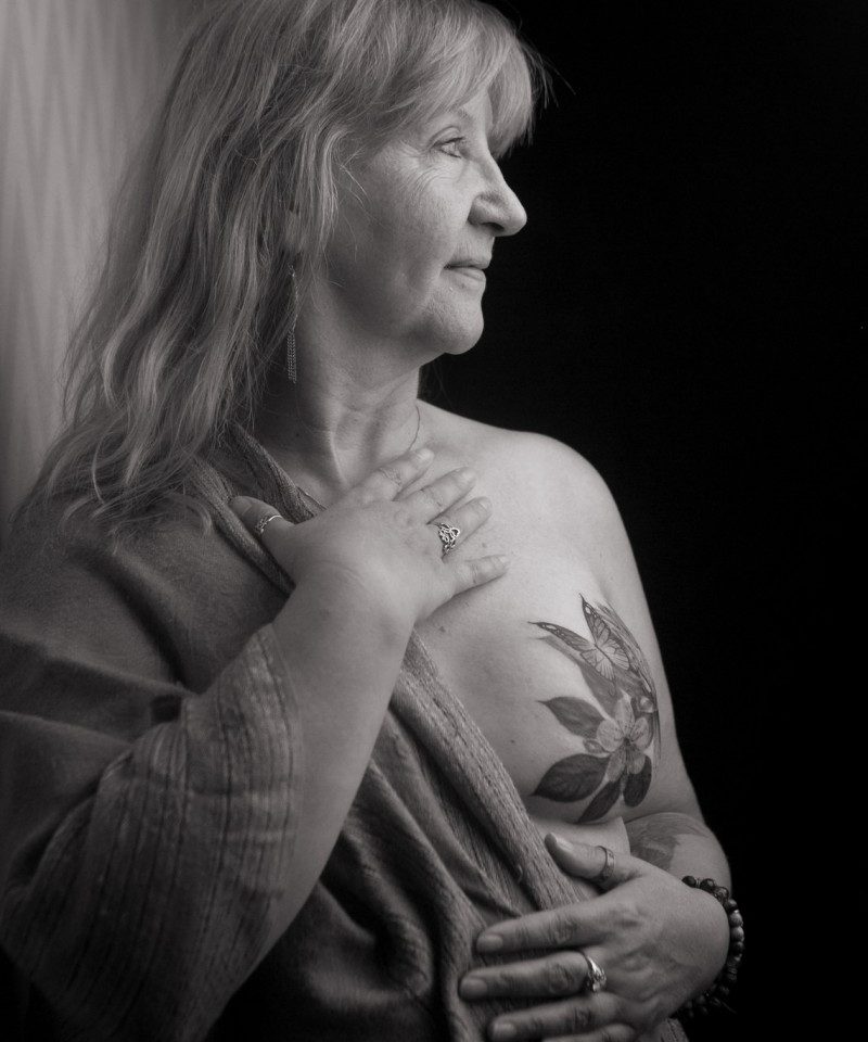 Breast cancer survivor's photo of tattoos across mastectomy scars